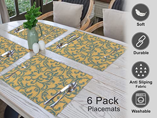Ruvanti Placemats Set of 6, 100% Cotton Place Mats of 13"x19", Vine Spirals - color: Vine Spirals