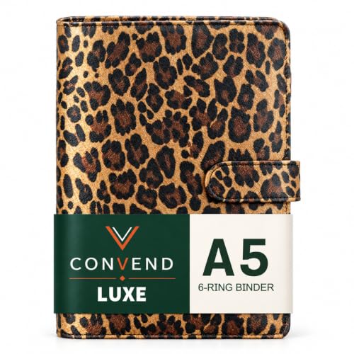 Convend A5/A6 Refillable 6 Ring Faux Leather Binder Cover (Leopard) - color: Leopard Texture, size: Luxe-A5