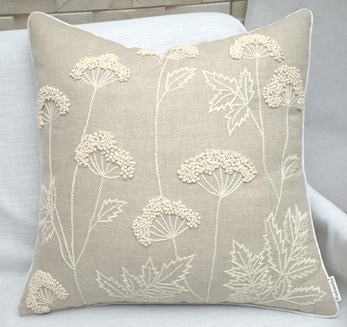 Rudransha Hand Embroidered Wildflower 18x18 Pillow Cover, Natural - color: Blooming-natural, size: 18" x 18" (Pack of 1)