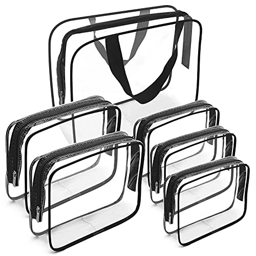 APREUTY 6 Packs Clear Makeup Bags, TSA Approved Toiletry Bags Set, Black - color: Black-6PCS (Large+Medium+Small)