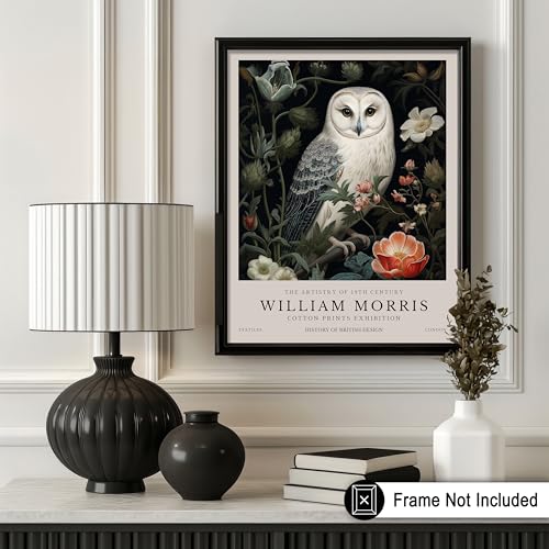 Poster Master Owl and Flowers Print - William Morris Poster - Botanical Exhibition Art - Farmhouse Wall Design - Floral Aesthetic Art - Living Room or Bedroom Decor - 8x10 UNFRAMED Wall Art - color: Style-07, size: 8"L x 10"W