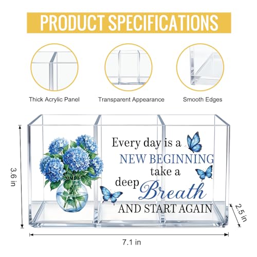 Every Day Is a New Beginning Acrylic Pen Holder 3 Compartments - color: Transparent044