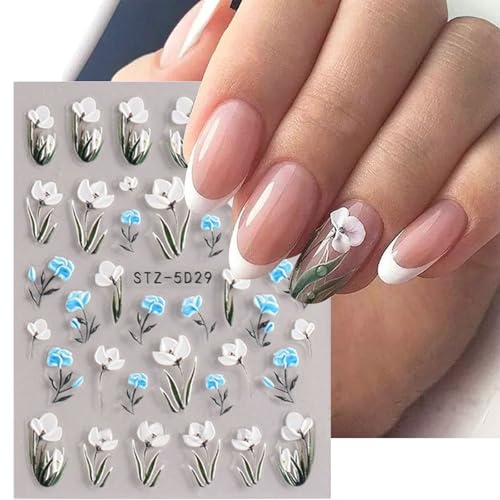 Flower Nail Stickers for Nail Art Plum Bossom Nail Decals for Women - color: Colorful-13