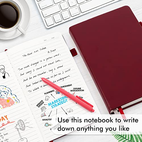 feela 24 Pack Journal Notebook for Work, Business Notebook Bulk Hardcover Lined Writing Journal with Pen Holder for Men Women Note Taking, with 24 Black Pens, 120 GSM, 5.1”x8.3”, A5, Wine - color: 24 Pack wine