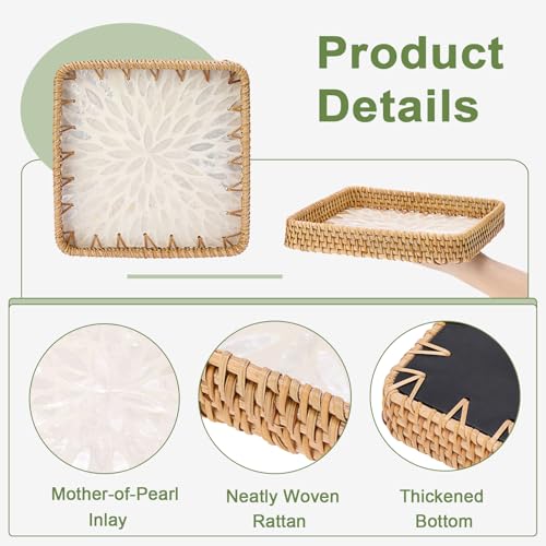 Small Wicker Tray, Handwoven Rattan Key Basket for Entryway Table - color: White, size: 8.3" x 8.3" x 1.6"