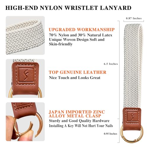 Fishent Stretchy Key Chain, Cute Keychain Wristlet, Woven Wrist Lanyard for Keys, Key Chains for Women Men Car Keys ID Badges Card Wallet Phone, Starlight - color: Starlight