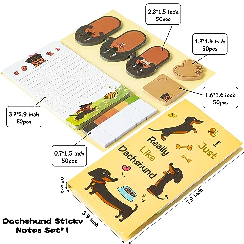 Xqumoi I Just Really Like Dachshund Sticky Notes Set, 550 Sheets Cute Cartoon Dachshund Self-Stick Notes Pads Animal Divider Tabs Bundle Writing Memo Pads Back to School Office Supplies Small Gift - color: 1pack-dachshund