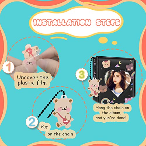 Kpop Photocard Holder Book 3 Inch Black Mini Album with Lovely Pendant, 40 Pockets, 20 Pages - color: Black