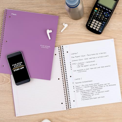 Five Star Spiral Notebook + Study App, 5 Subject, College Ruled Paper, 8-1/2" x 11", 200 Sheets, Fights Ink Bleed, Water Resistant Cover, Amethyst Purple (38748)(Pack of 3) - color: Purple, size: 1 Count (Pack of 3)