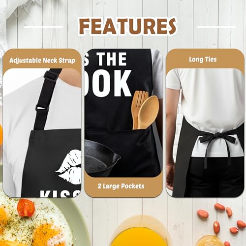 Kiss The Cook Funny Aprons for Men with 2 Pockets, Cooking Apron for Dad, Gag Gifts for Men, Adjustable BBQ Grilling Apron for Husband, Chef Kitchen Gifts for Birthday & Father’s Day - A09 - color: Kiss the Cook 1