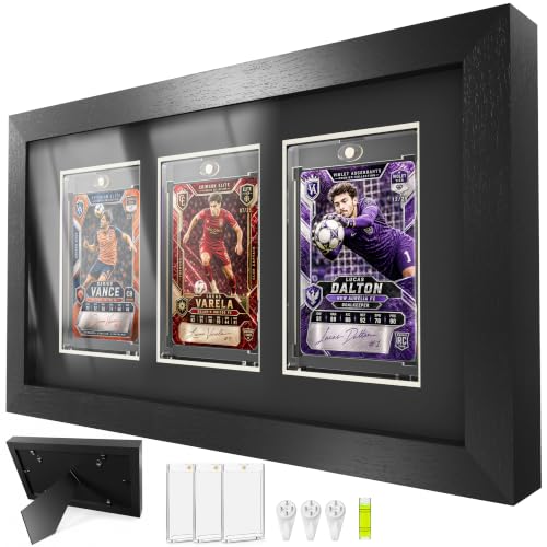 Trading Card Display Frame with Magnetic Card Holder UV Protection - size: 3 Card-Black