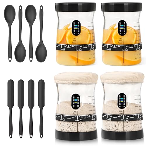 50 oz Large Sourdough Starter Jar Glass - Wide Mouth Sourdough Starter Kit with Lid for Beginners with Spatula, Feeding Instructions & Recipes (4 Pack) - size: Big- 4 Jar