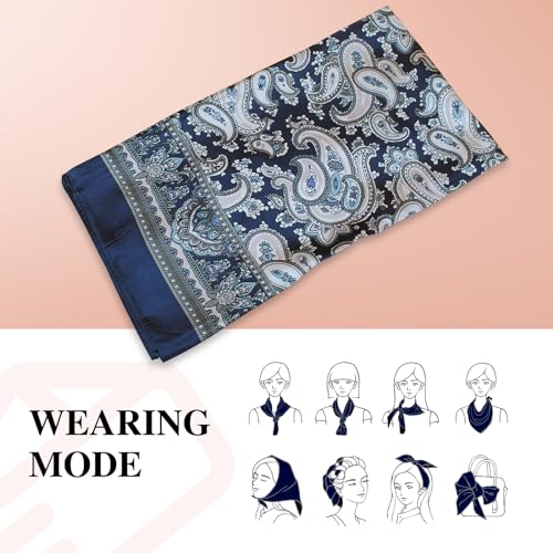 35 Inches Silk Head Scarf-Satin Hair Scarves Silk Bandana Scarf Headscarf for Women's Fashion Scarves - color: Paisley - Navy Blue