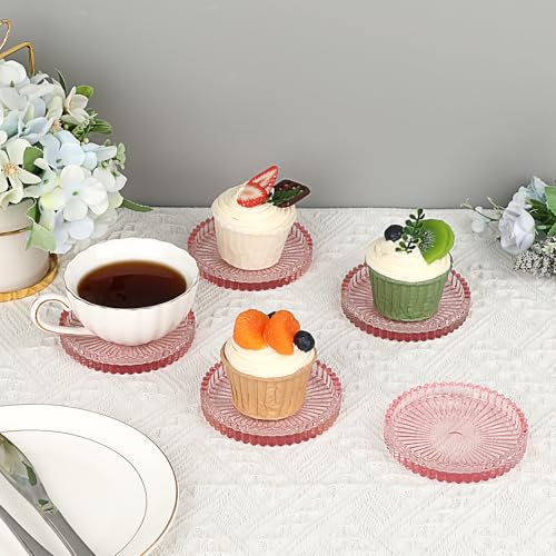 JUXYES Set of 5 Heat-Resistant Clear Glass Coaster for Hot and Cold Drinks - color: Pink, size: 5 Pack