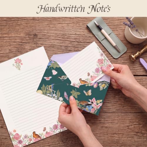 Thboxes Stationary Set Letter and Envelopes, 48 Letter Writing Paper with 24 Envelopes & 24 Stickers, Elegant Floral Stationery Set for Handwritten Letters Party Invitations