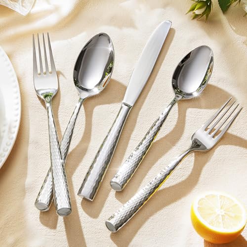 KINGSTONE Hammered Flatware Set, 20-Piece 18/10 Stainless Steel Silverware - size: 20-Piece