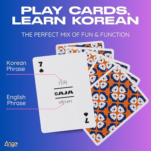 Playing Cards in Tin Box | Sturdy Travel Case | Hangul Language Learning Game Set with Useful Phrases | Fun Visual Korean Flashcard Deck to Increase Vocabulary and Pronunciation Skills
