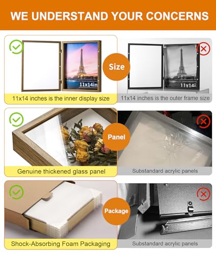 11x14 Brown Deep Shadow Box Picture Frame with HD Clear Glass - color: Brown, size: 11x14