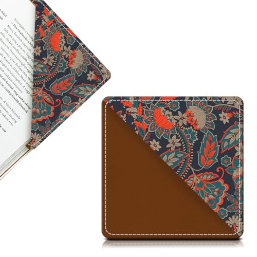 Cute Leather Bookmarks, Fun Triangle Making Corner Bookmark, Book Accessories for Reading Book Lovers, Unbreakable Page Markers for Women Men Boho Paisley Flower - color: Boho Paisley Flower