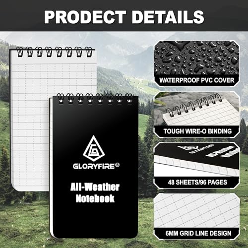 GLORYFIRE 5 Pack Waterproof Notebook, 3"x5" Top-Spiral Pocket Notepad - size: 5 Pack