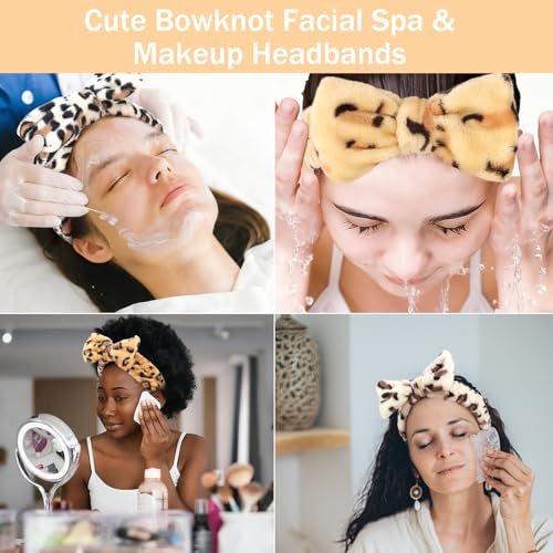 CIEHER 12 PCS Makeup Headband for Women Wrist Washband Scrunchies Cuffs for Washing Face, Soft Leopard Print Spa Headband Matching Wristbands - color: Leopard Print
