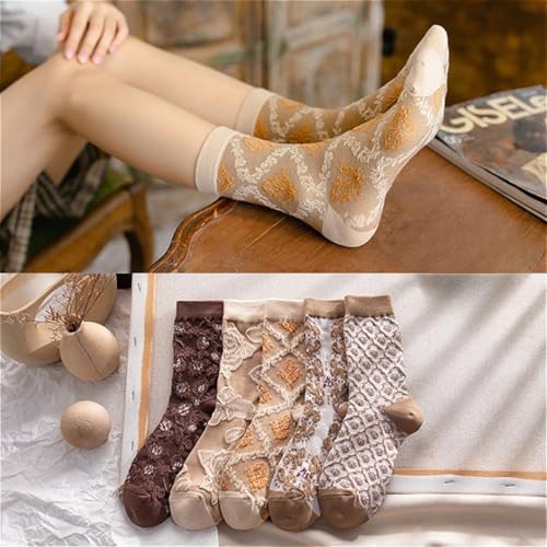 Lavish Lavender Argyle Frill Socks for Women, Dress Socks - color: 5pair-brown