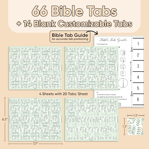 Essex Wares - Light Green Branches Bible Tabs, 80 Tabs for Women & Men - color: Light Green Branches