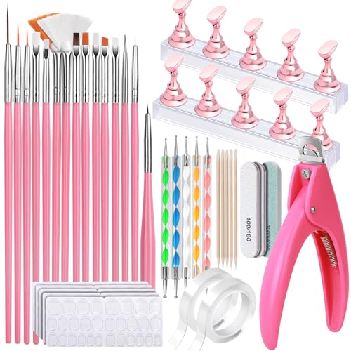 FANDAMEI Nail Art Tools, Nail Tools For Nail Art, Press On Nail Design Tools, Nail Art Kit With Nail Brush, Nail Tools, Nail Stand, Nail Cutters For Nail Tips, Acrylic Nail Clippers
