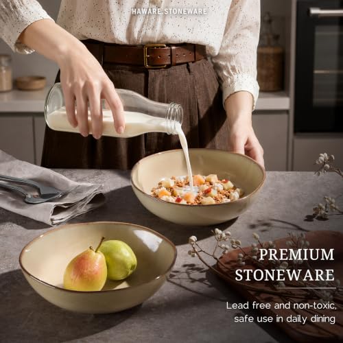 HaWare Cereal Bowls, 26oz Stoneware Serving Bowls Set of 4, for Salad Pasta - color: Reactive Sandy Khaki