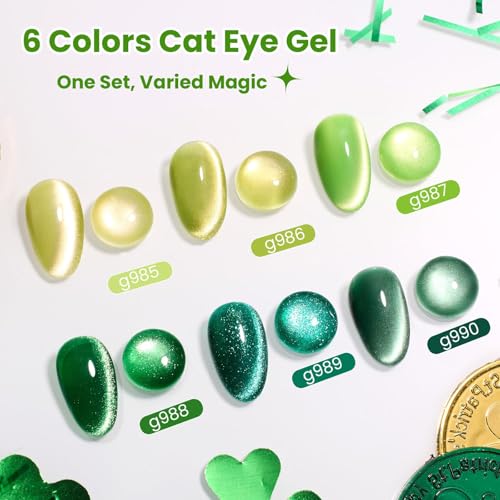 Beetles Green Spirit Cat Eye Gel Nail Polish Set, 6 Colors Glitter Green - color: A - Cat Eye | Green Spirit