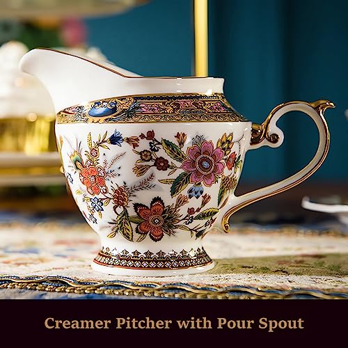 ACMLIFE Tea Set for Adults, Bone China Tea Set with Cups, Tea Cup Set Vintage Floral Porcelain Tea Set for 6, Vintage Floral Tea Cup Set With Teapot, Tea Party Sets for Women Gift，Gift Box (Pink) - color: Pink
