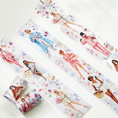WT Wide PET Tape, Perfect for Scrapbooks, Junk Journals, Flower Girls Decorative Tape, Bloom & Vogue Tape, Transparent Clear Adhesive, Journal Scrapbook Bujo Planner DIY Craft Supplies(Single Roll) - color: WT Bloom & Vogue Wide PET Tape