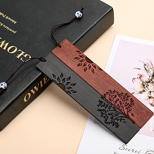2 Pcs Wood Bookmark, Unique Bookmarks Gift for Men Women, Book Marks Accessories (Sun and Tree) - style: Sun and Tree
