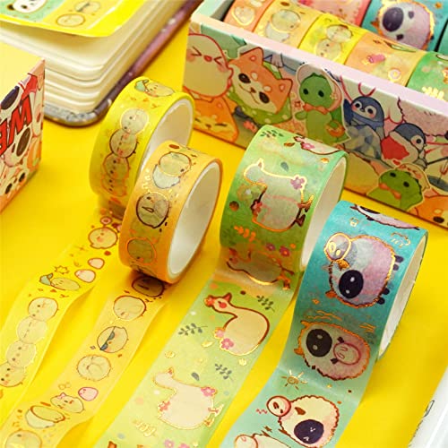 Cute Pets Washi Tape Set 13 Rolls Wide Gold Embellishment Decorative Masking Tapes for Arts, DIY Crafts, Journals, Planners, Scrapbook, Wrapping (Animal Kindergarten) - color: Animal Kindergarten