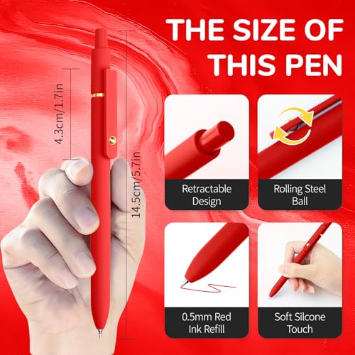 UIXJODO Red Pens, 6 Pcs Red Ink Pens Fine Point Smooth Writing Pens, 0.5mm Colored Ink Gel Pens for Journaling Note Taking, School Supplies Gifts for Women (6 Pcs Gold Red - Red Ink) - color: 6 Pcs Gold Red - Red Ink