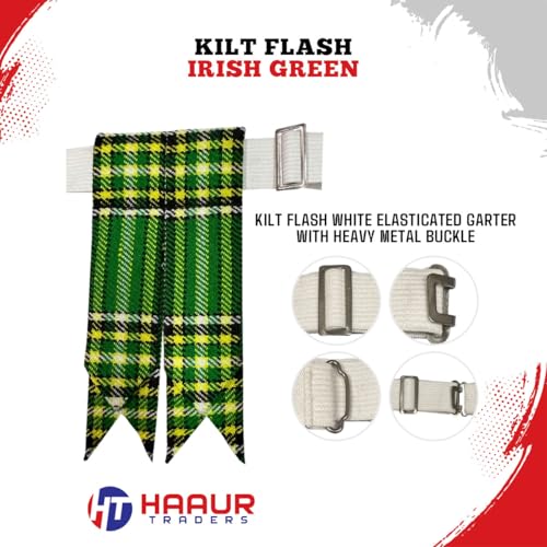 Men's Men's Tartans Kilt Flashes with Heavy Buckle Elastic Adjusters Fit - color: Irish Green