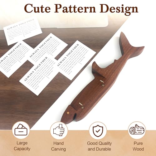 Wood Shark Shape Business Card Holder for Desk,Wood Name Card Holder - color: Walnut Shark Shape