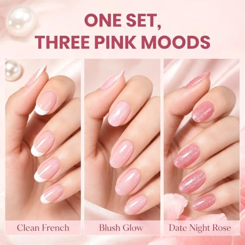 Beetles Pink Glitter Gel Polish Set, 6 Colors Jelly Gel Polish Kit - color: A - Sheer | Romantic Shimmer