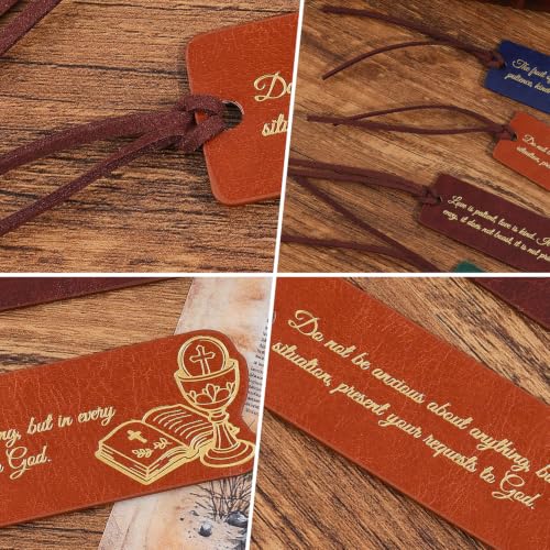 4 PCS Vintage Biblical Quote Leather Bookmarks for Women, Personalized PU Book Marks for Reading Women,Book Marks for Teachers Students School Office Home Supplies - color: 4 Pcs Biblical Quote