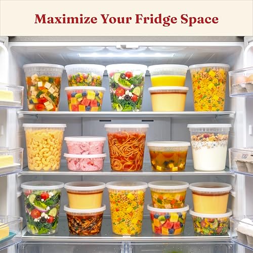 16oz Deli Containers with Lids (48 Sets) Plastic Pint Containers With Lids, BPA Free Microwave Safe Leakproof Stackable Freezer Containers With Lids for Overnight Oat, Food Storage - size: 16 oz - 48 Sets