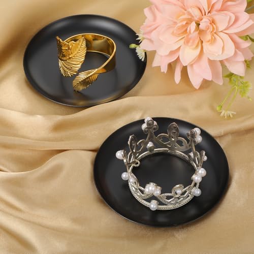 2 Pcs Round Decorative Tray, 4 Inch Black Perfume Tray Coffee Table Decor Small Stainless Steel Serving Trays Bathroom Accessories Candle Trays for Bathroom Countertop Table Centerpieces - color: Black