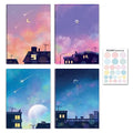 Korean Aesthetic Spiral Notebook Set, 4 Pack, Cute Scenery Design, Lined - style: Lined Notebook