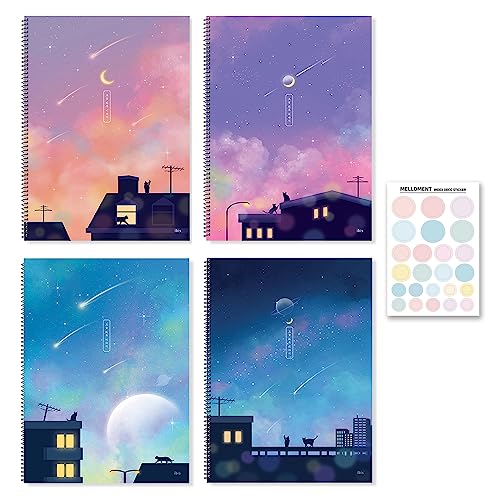 Korean Aesthetic Spiral Notebook Set, 4 Pack, Cute Scenery Design, Lined - style: Lined Notebook