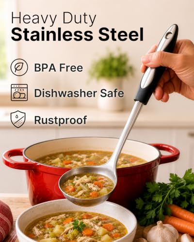 Zulay Kitchen Premium Soup Ladle - 12" Stainless Steel with Non-Slip Silicone Handle - size: Stainless Steel
