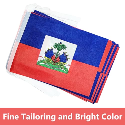 100 Feet Haiti String Flag, 76 Pcs Haitian Banner Flag, Small Mini World Banner Flags for Sports Events, Bars Decorations, School Festivals, Party Decorations, Celebrations (Haiti) - color: Haiti