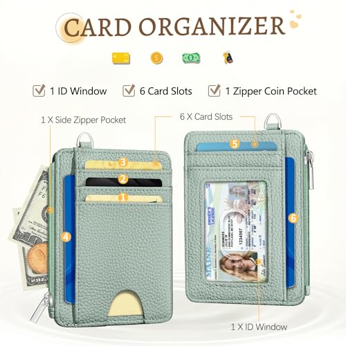 Kelvoris Credit Card Holder Small Wallet Women, Slim RFID, Green - color: Solid Green