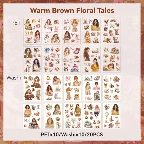 Warm Brown Chat Sticker Scrapbooking Supplies for Junk Journal, 20 Sheets PET Stickers - Vintage Journaling Stickers - color: Warm Brown Chat