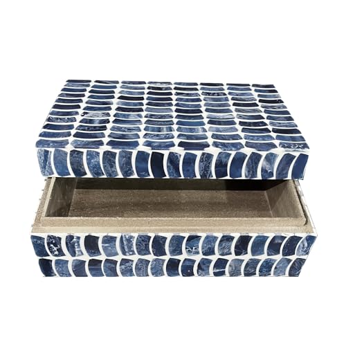 Perilla Home Home Decor Decorative Storage Wooden Box Small Shibu Organizer Tool Stash Card Craft Treasure Trinket Memory Keepsake Jewelry Box for Men and Women, Gifts For All, Blue and Off White - color: Blue & Off White