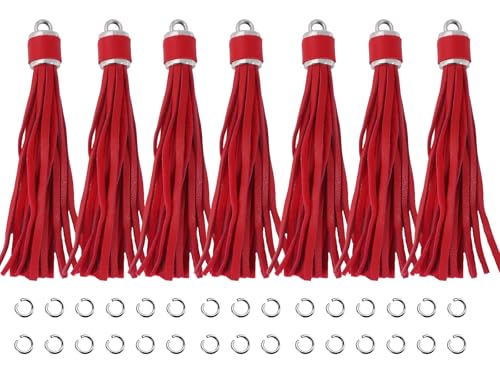4.3'' Red PU Leather Tassels 12Pcs Gold Caps for Keychains - color: Red