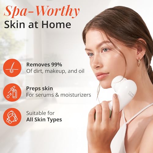 Vanity Planet Raedia Facial Cleansing Brush - Electric Facial Cleansing Brush with 4 Exfoliating Brush Heads - Waterproof, Handheld, Lightweight for Face Scrubber and Exfoliating Face - Warm Grey - color: Warm Gray